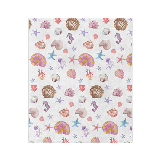 Coastal Seashell Design Velveteen Microfiber Blanket