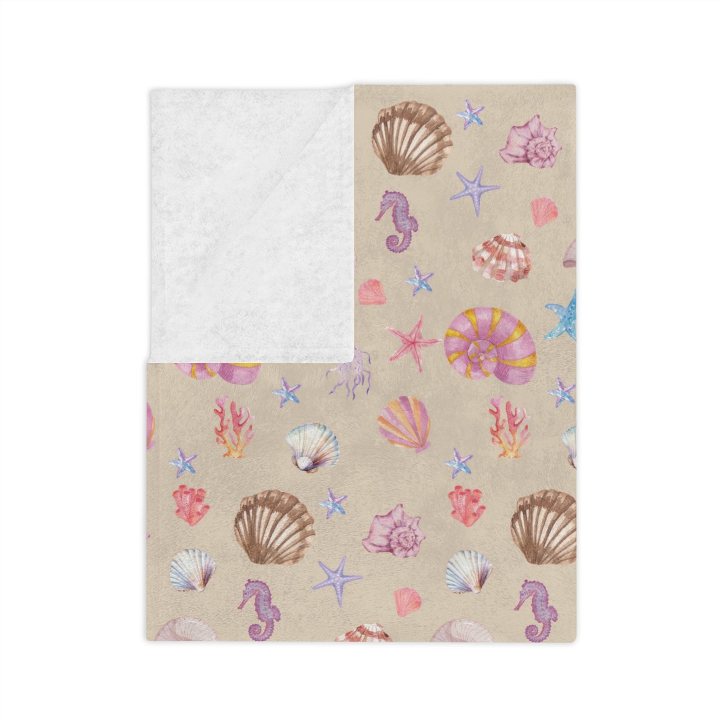 Coastal Seashell Design Velveteen Microfiber Blanket